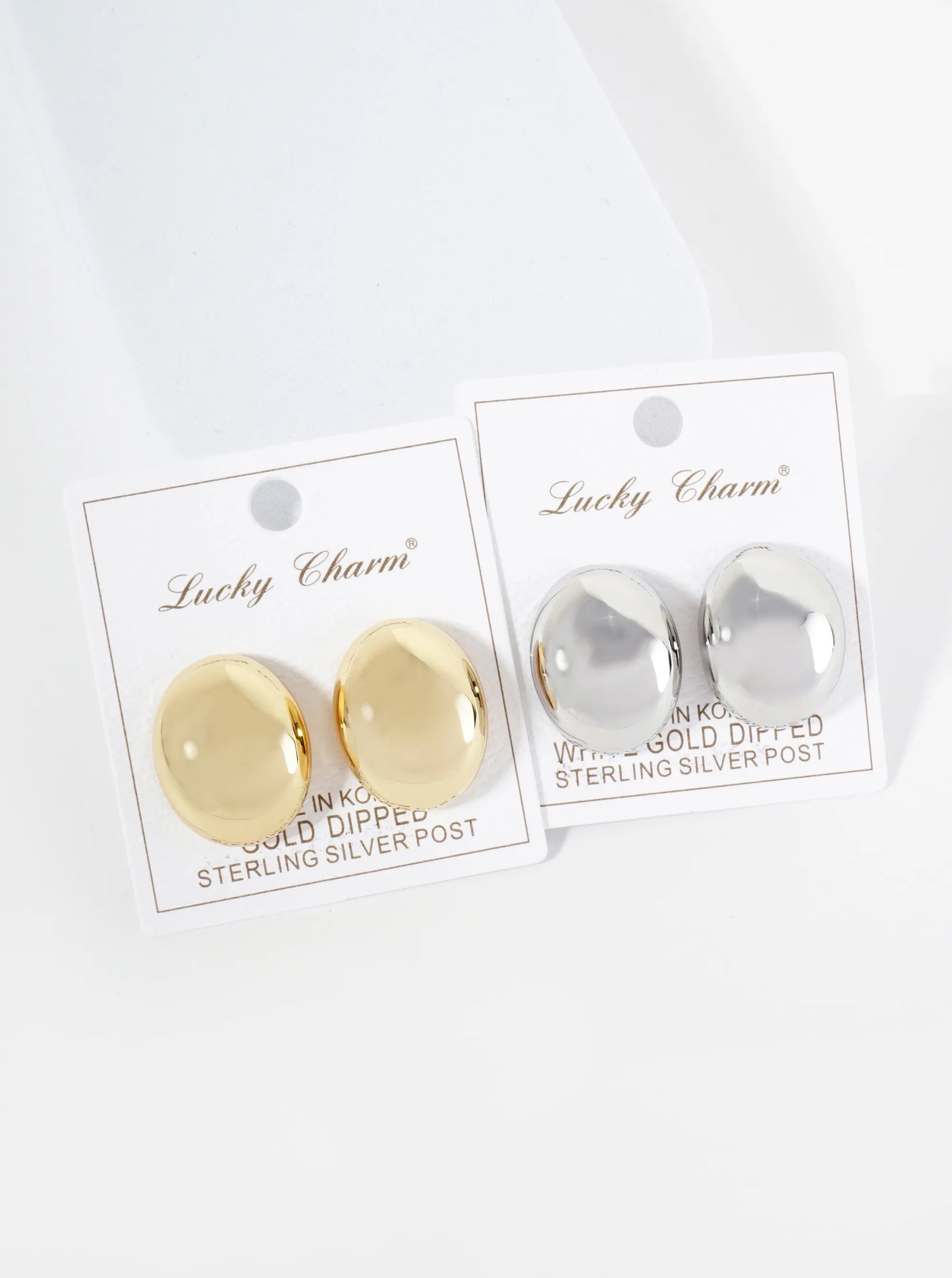 18K Gold Dipped 1 Inch Oval Button Stud Earrings