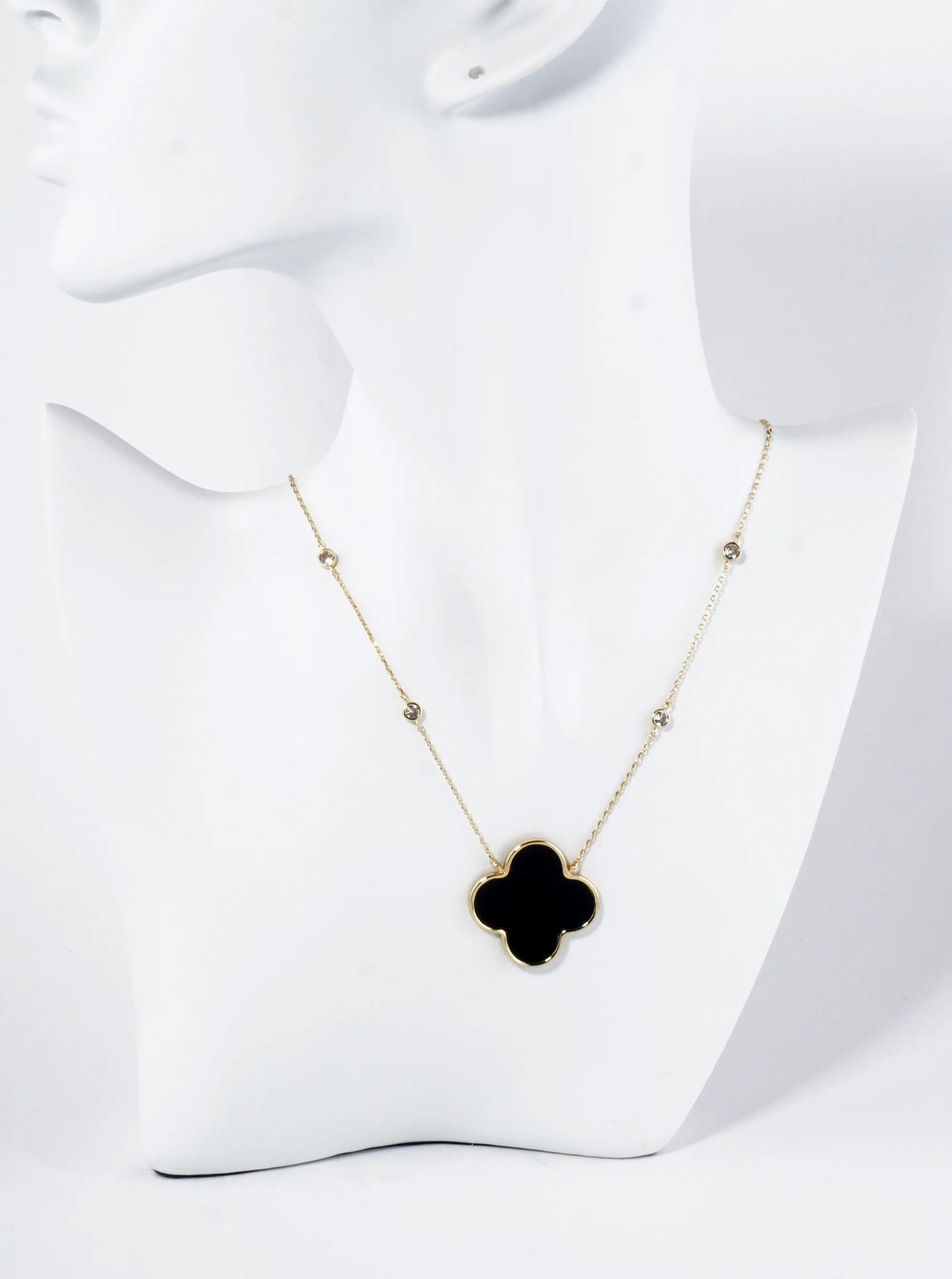 18K Gold Dipped 1 Inch Quatrefoil Pendant CZ Stone Chain Necklace