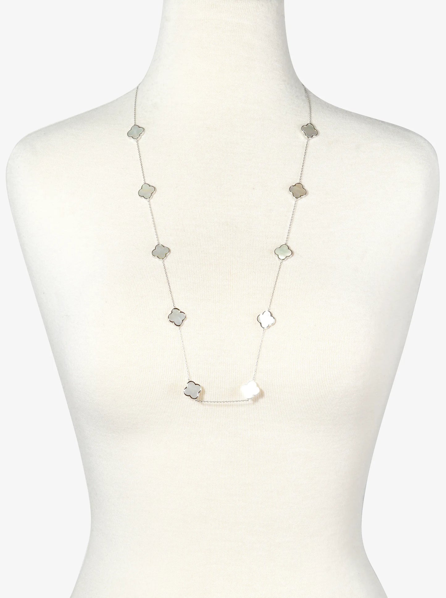 18K Gold Dipped 10 Quatrefoil 32 Inch Long Station Necklace