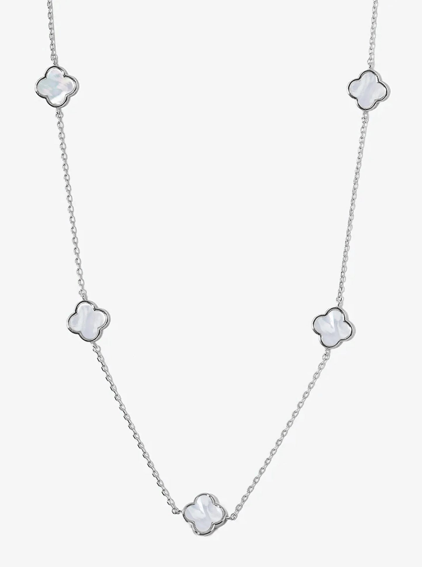 18K Gold Dipped 10mm 5 Semi-Precious Quatrefoil Pendant 24 Inch Long Station Necklace
