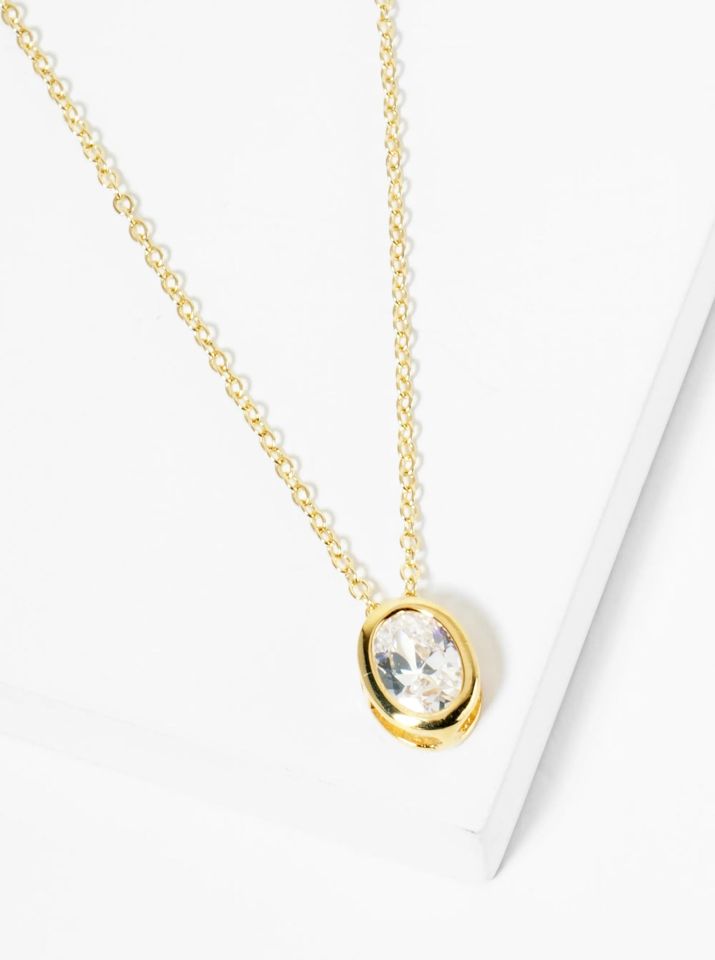 18K Gold Dipped 10mm Bezel Set CZ Oval Pendant Necklace