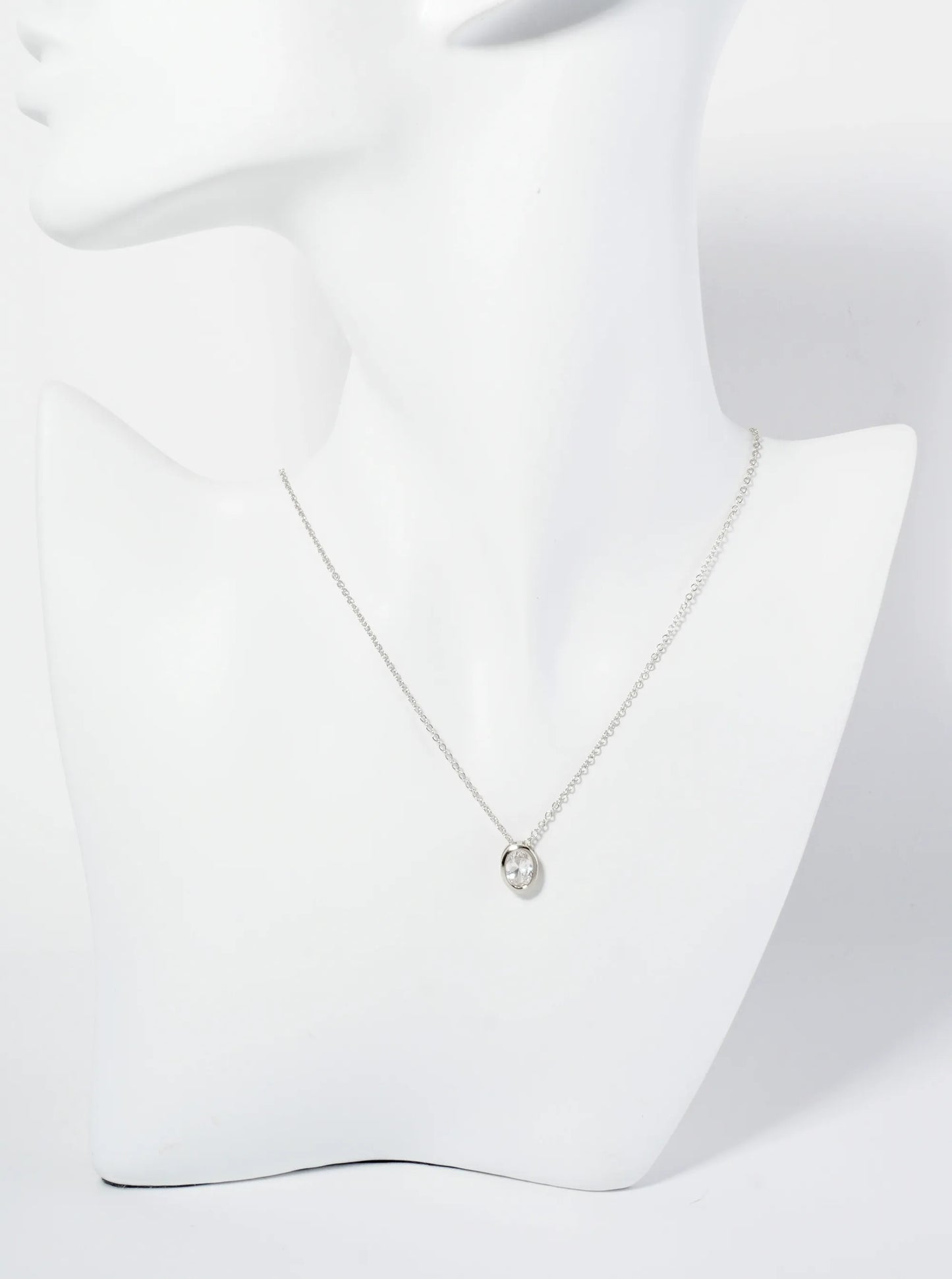 18K Gold Dipped 10mm Bezel Set CZ Oval Pendant Necklace