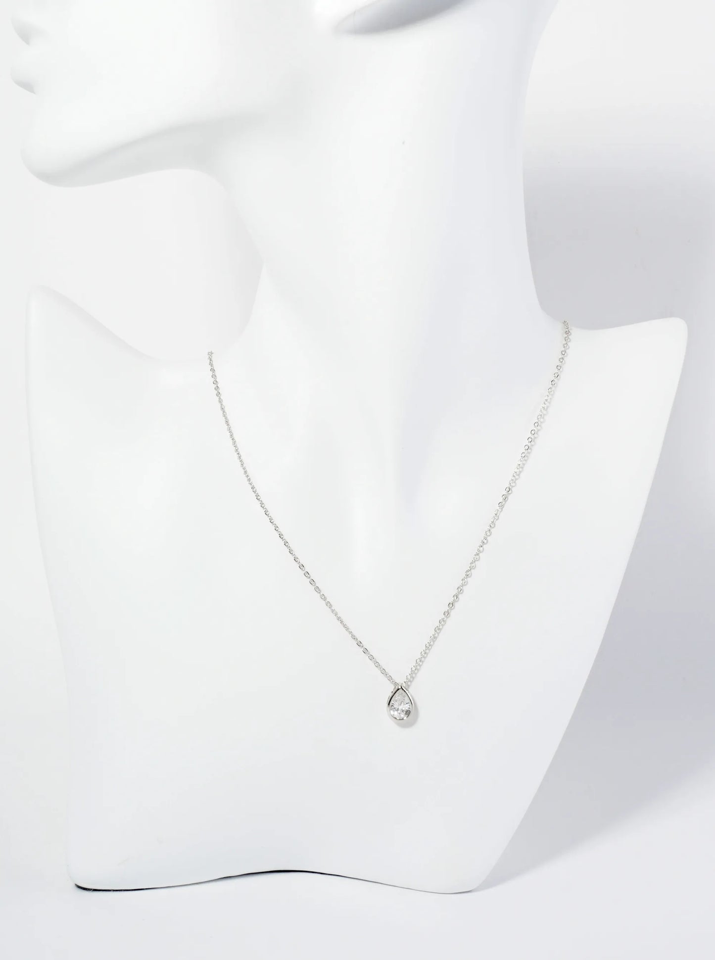 18K Gold Dipped 10mm Bezel Set CZ Teardrop Pendant Necklace