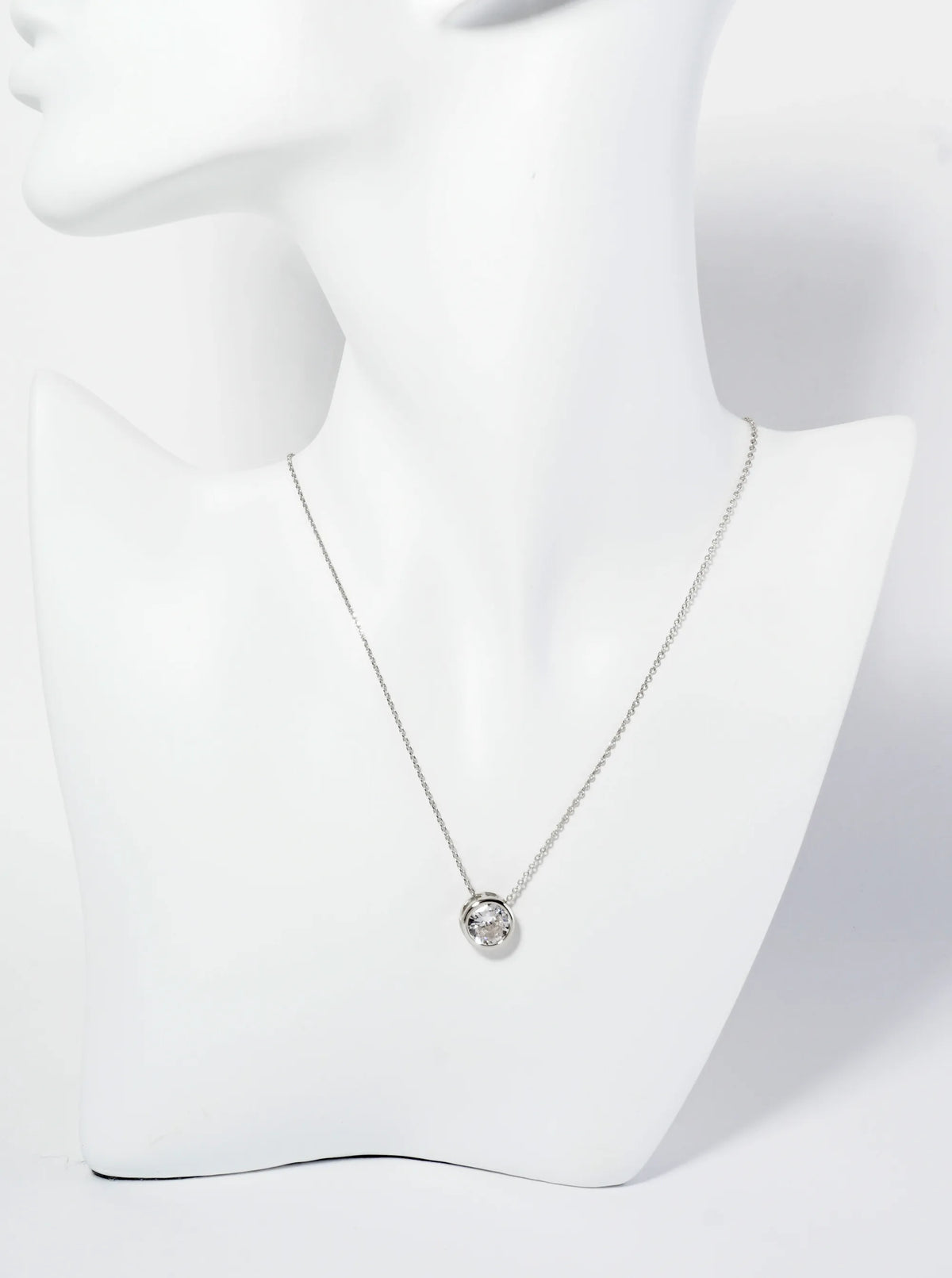 18K Gold Dipped 10mm Bezel Set Round CZ Stone Pendant Necklace