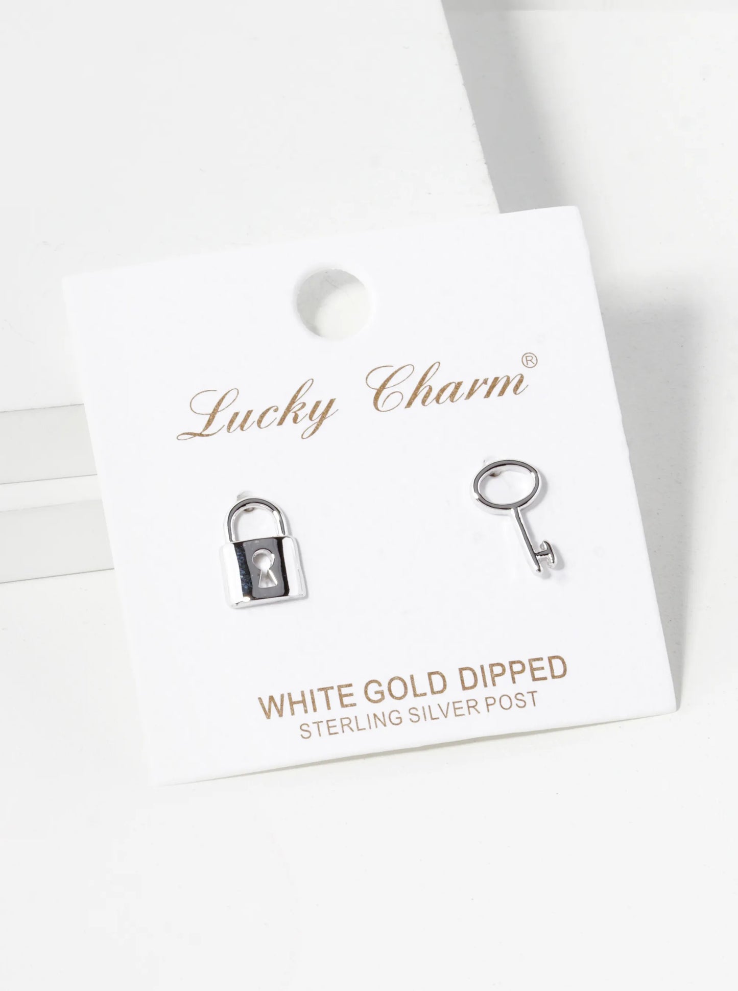 18K Gold Dipped 10mm Brass Lock And Key Asymmetric Sterling Silver Post Stud Earrings