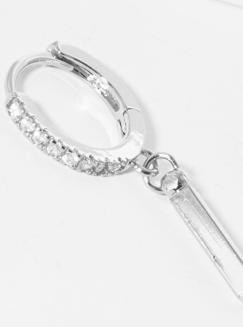 18K Gold Dipped 10mm CZ Pave Huggie Hoop Earrings With Bar Drop