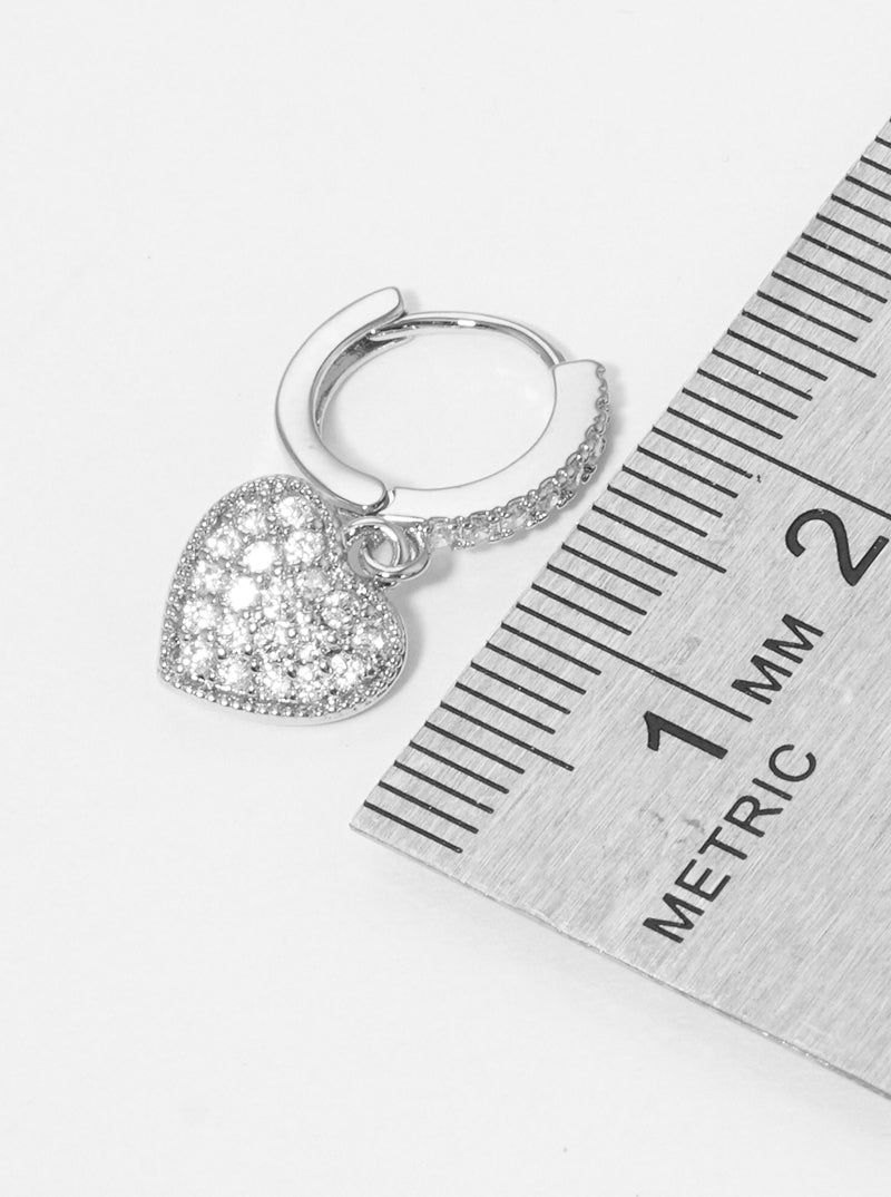 18K Gold Dipped 10mm CZ Pave Huggie Hoop Earrings With Heart Drop