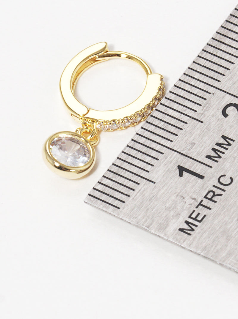 18K Gold Dipped 10mm CZ Pave Huggie Hoop Earrings With Round CZ Drop