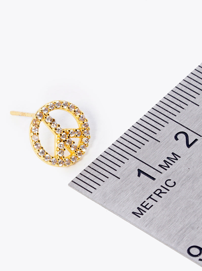 18K Gold Dipped 10mm CZ Pave Peace Symbol Stud Earrings