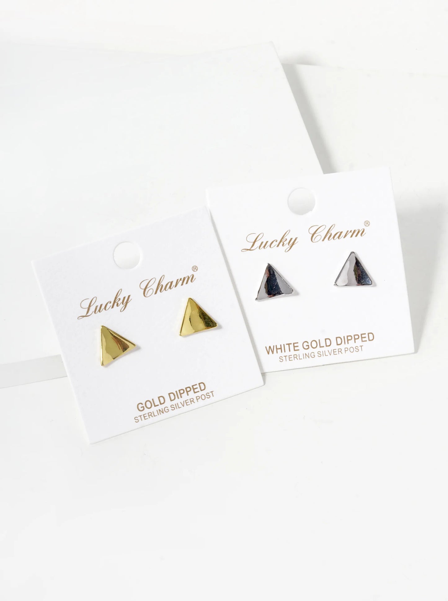 18K Gold Dipped 10mm Curved Brass Triangle Sterling Silver Post Stud Earrings
