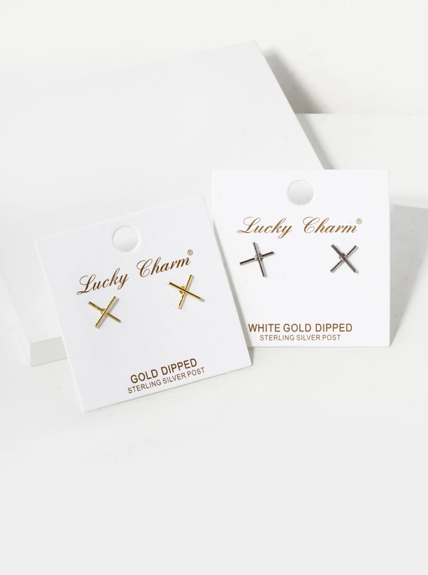 18K Gold Dipped 10mm Delicate Brass X Shape Sterling Silver Post Stud Earrings