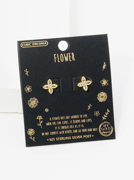18K Gold Dipped 10mm Marquise CZ Flower Stud Earrings
