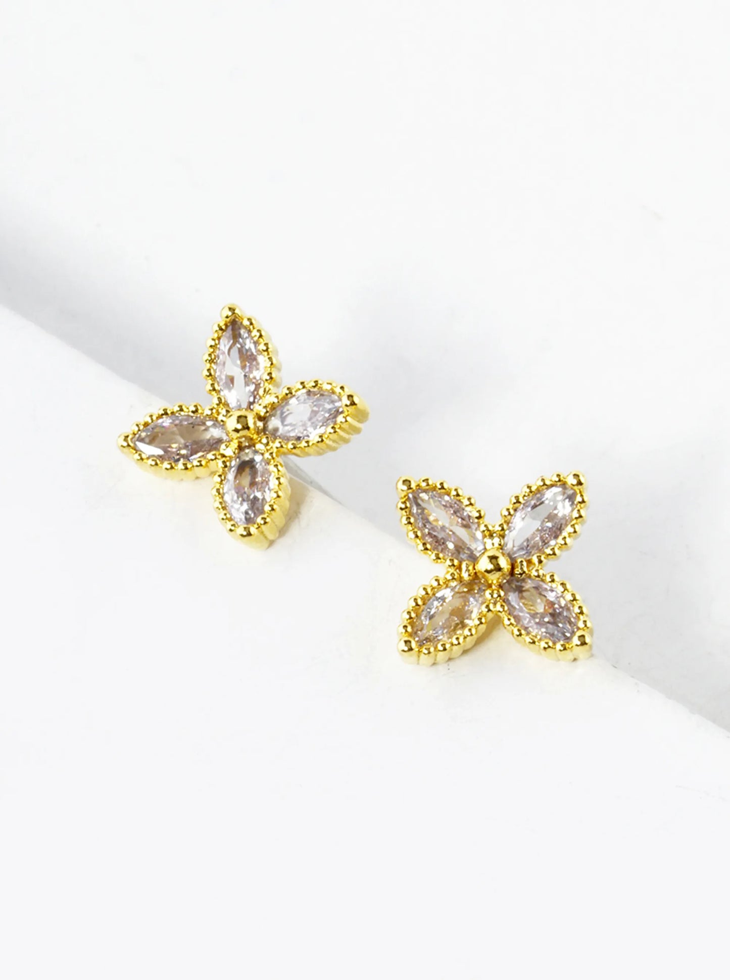 18K Gold Dipped 10mm Marquise CZ Flower Stud Earrings