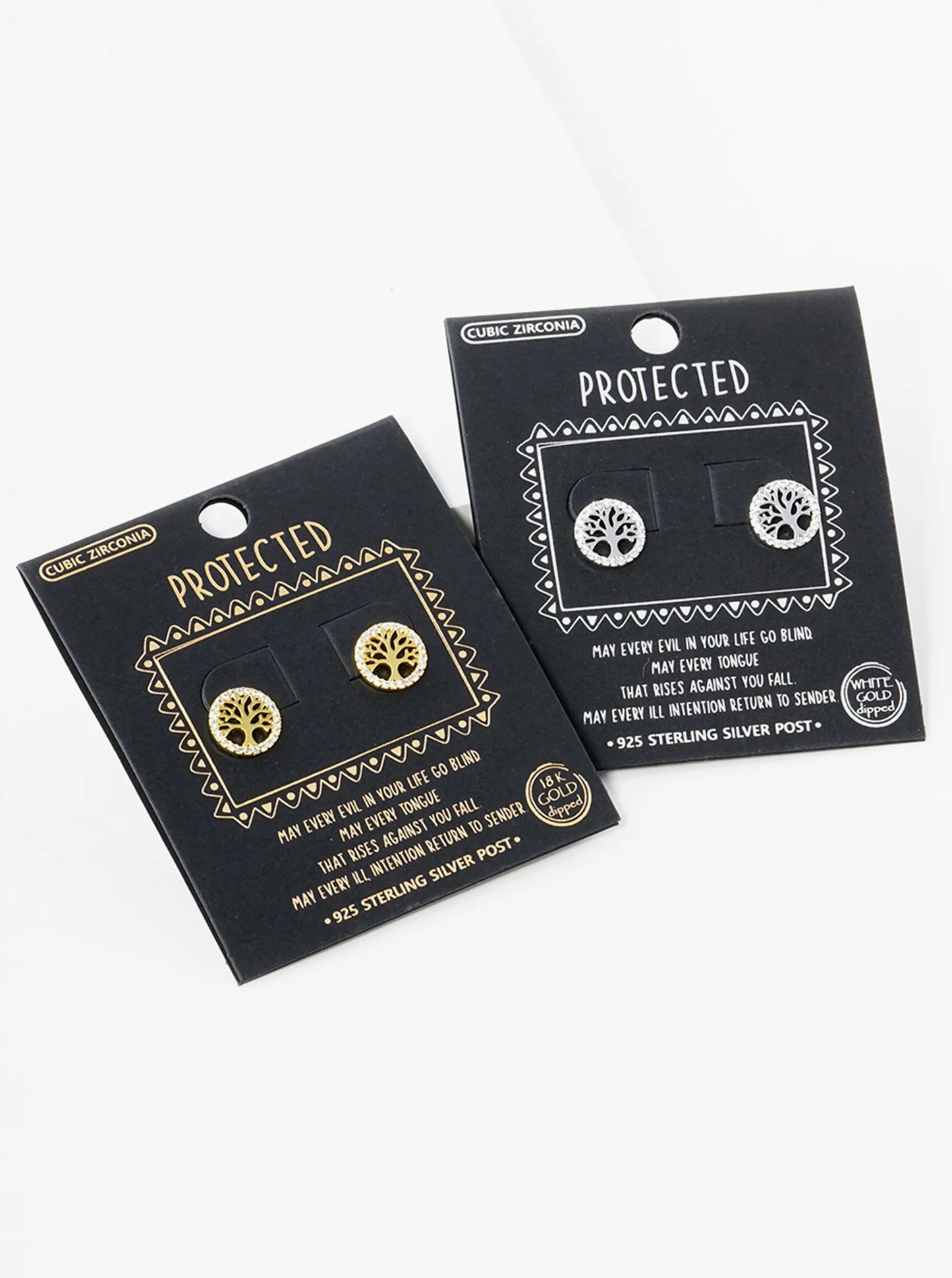 18K Gold Dipped 10mm Pave Set CZ Tree Of Life Stud Earrings