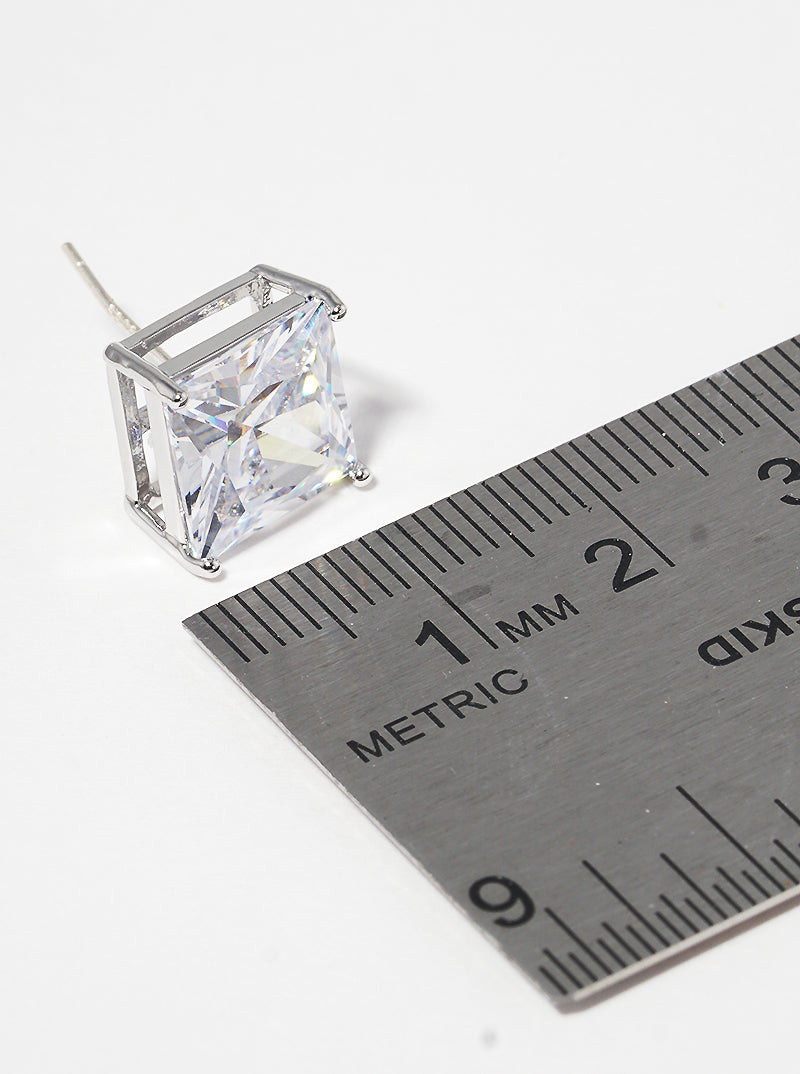 18K Gold Dipped 10mm Square CZ Sterling Silver Post Stud Earrings