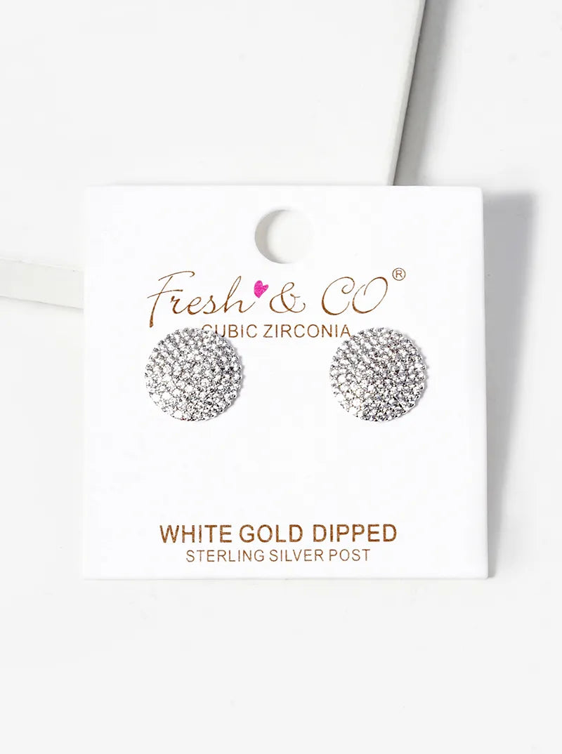 18K Gold Dipped 11mm CZ Pave Round Statement Post Stud Earrings