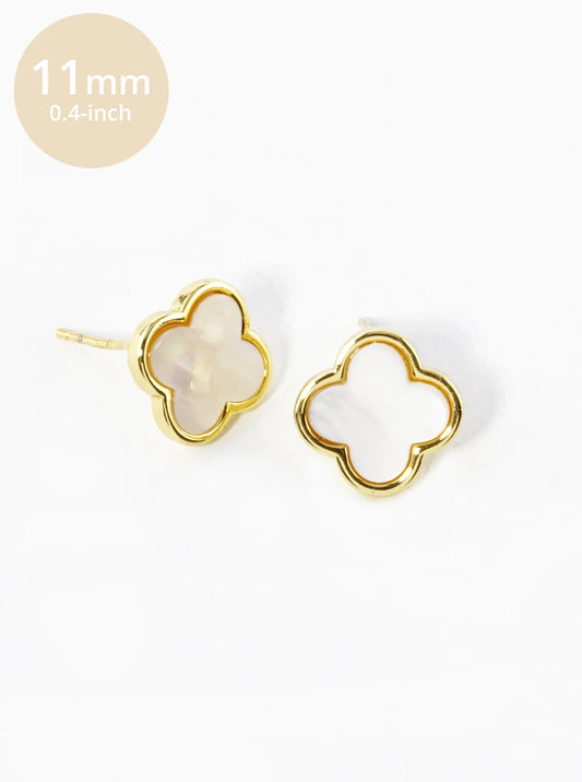 18K Gold Dipped 11mm Semi-Precious Quatrefoil 925 Sterling Sliver Post Stud Earrings