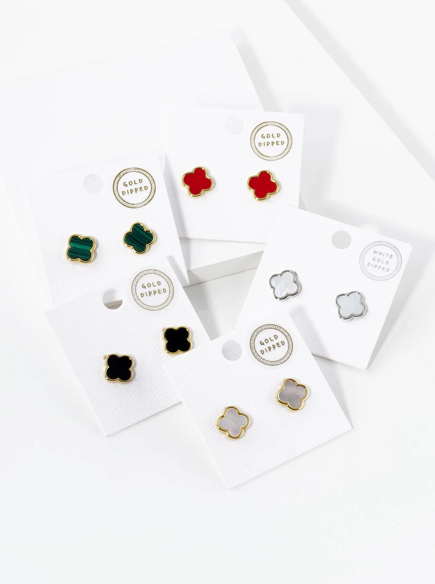 18K Gold Dipped 11mm Semi-Precious Quatrefoil 925 Sterling Sliver Post Stud Earrings