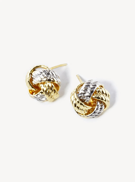 18K Gold Dipped 11mm Textured Brass Love Knot Stud Earrings