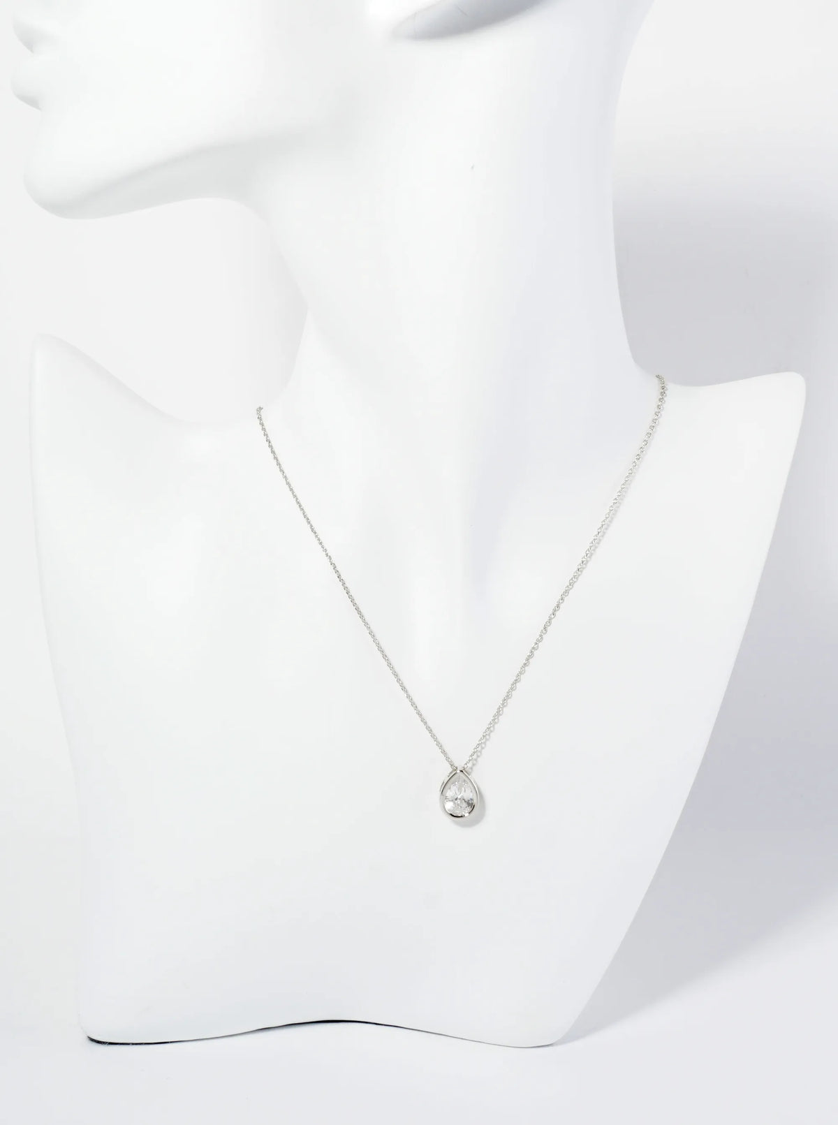 18K Gold Dipped 12mm Bezel Set CZ Teardrop Pendant Necklace