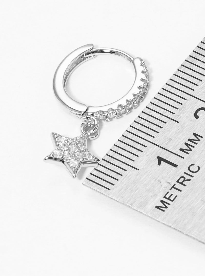 18K Gold Dipped 12mm CZ Pave Huggie Hoop Earrings With Star Drop
