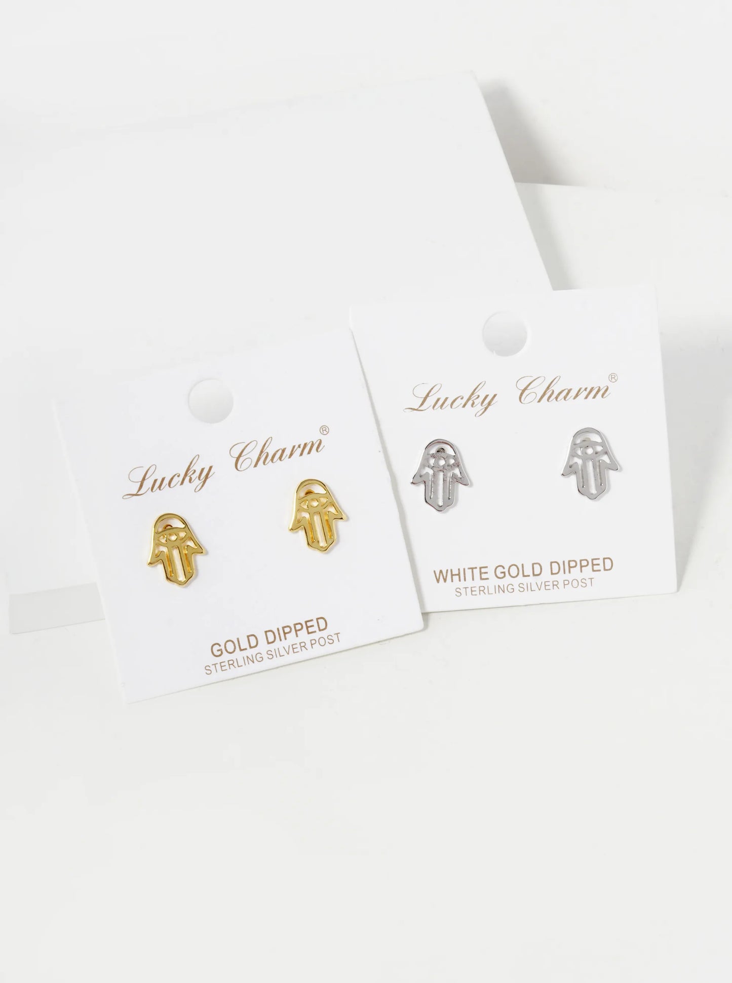 18K Gold Dipped 12mm Filigree Brass Hamsa Sterling Silver Post Stud Earrings
