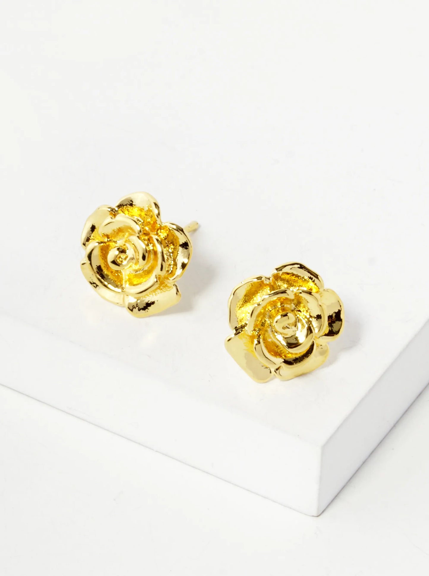 18K Gold Dipped 12mm Floral Brass Rose Sterling Silver Post Stud Earrings