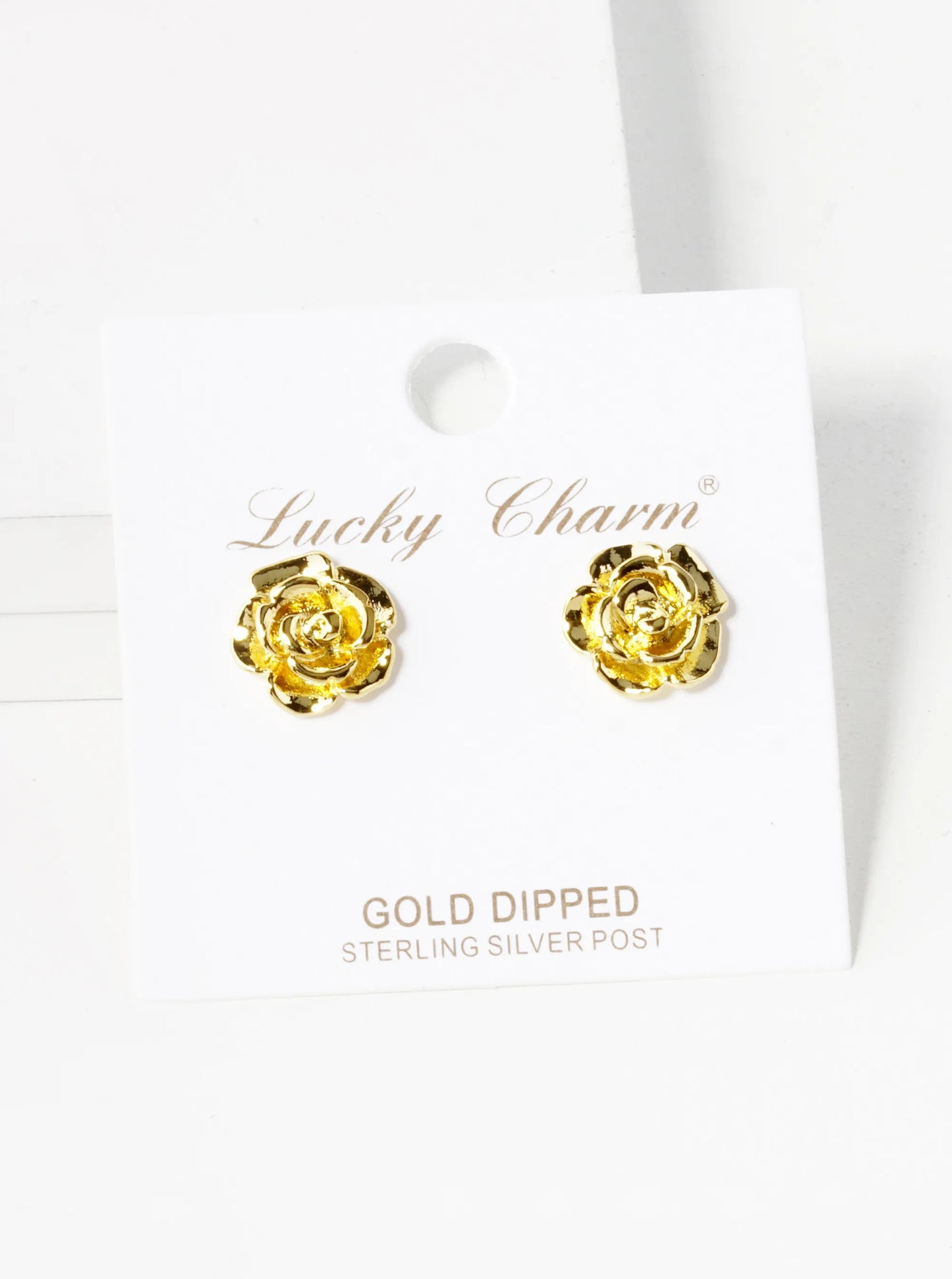 18K Gold Dipped 12mm Floral Brass Rose Sterling Silver Post Stud Earrings