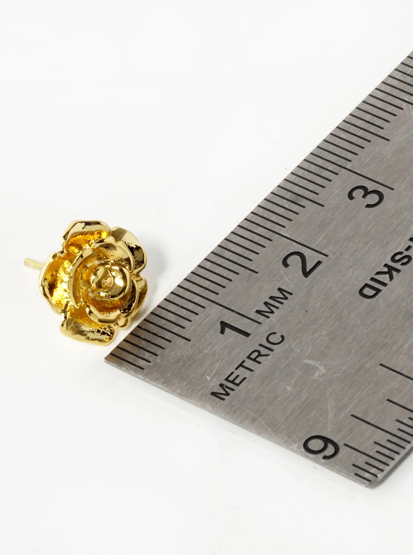 18K Gold Dipped 12mm Floral Brass Rose Sterling Silver Post Stud Earrings