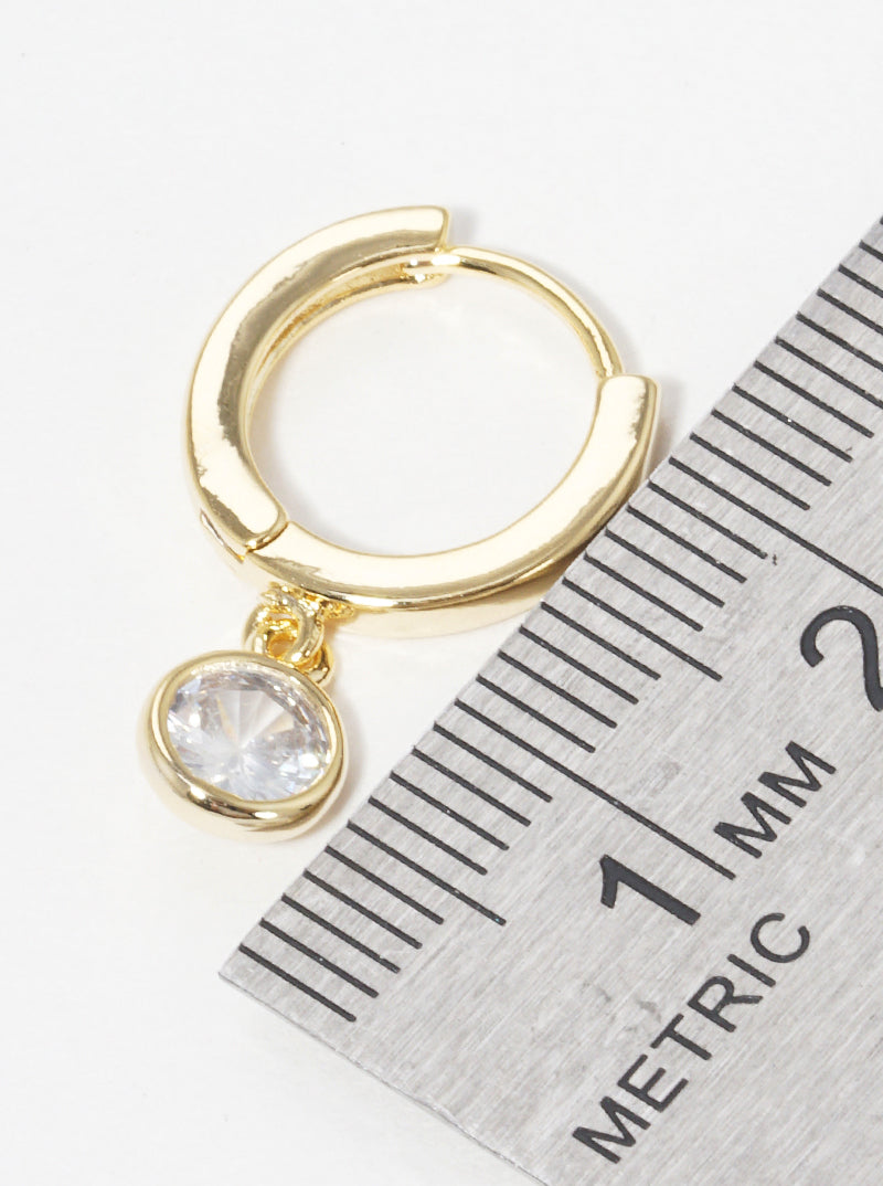 18K Gold Dipped 12mm Huggie Hoop Earrings With Round CZ Drop