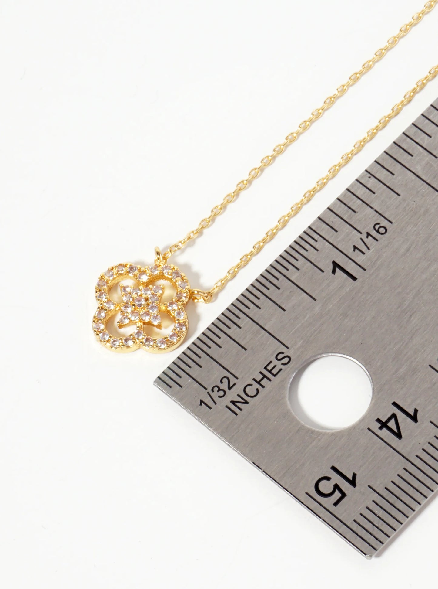 18K-Gold-Dipped 12mm Pave-Set Cubic-Zirconia Quatrefoil Pendant Necklace
