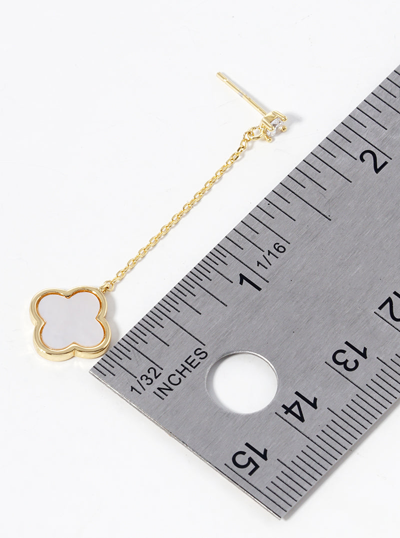 18K Gold Dipped 12mm Quatrefoil Chain Drop Dangle Post Earrings