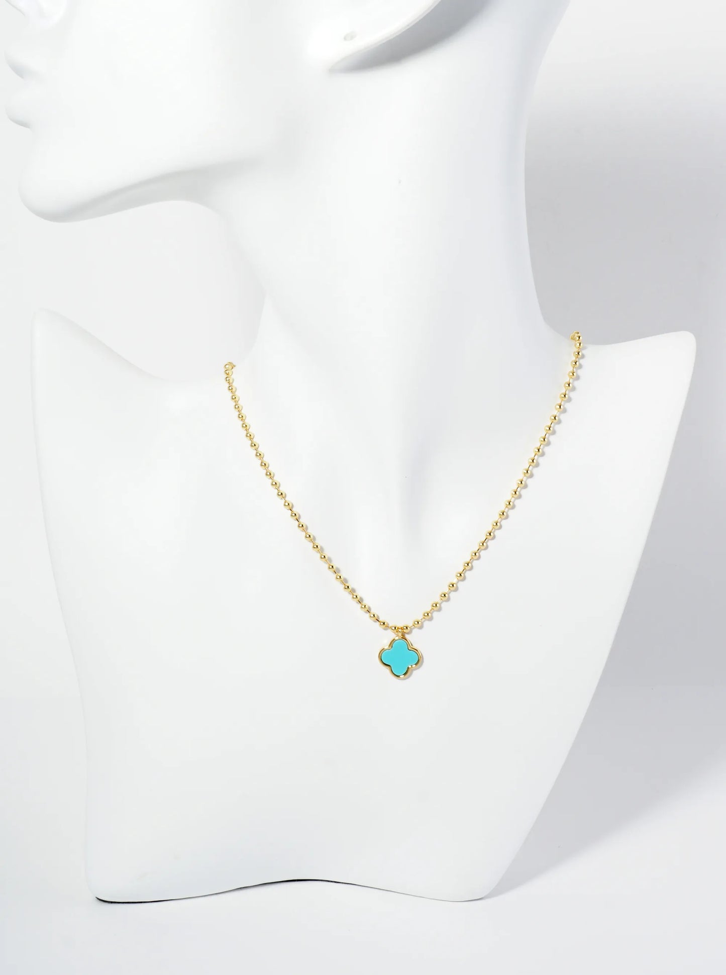 18K Gold Dipped 12mm Quatrefoil Pendant Ball Chain Necklace