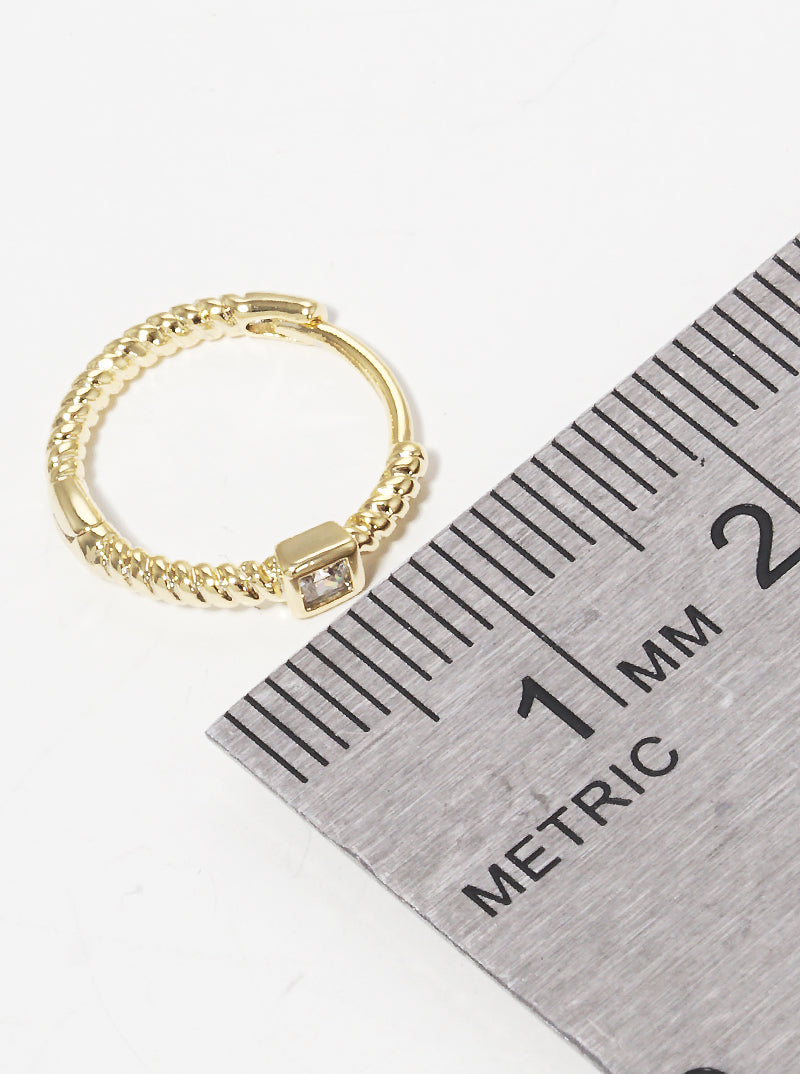 18K Gold Dipped 12mm Rectangle CZ Studded Textured Huggie Hoop Earrings