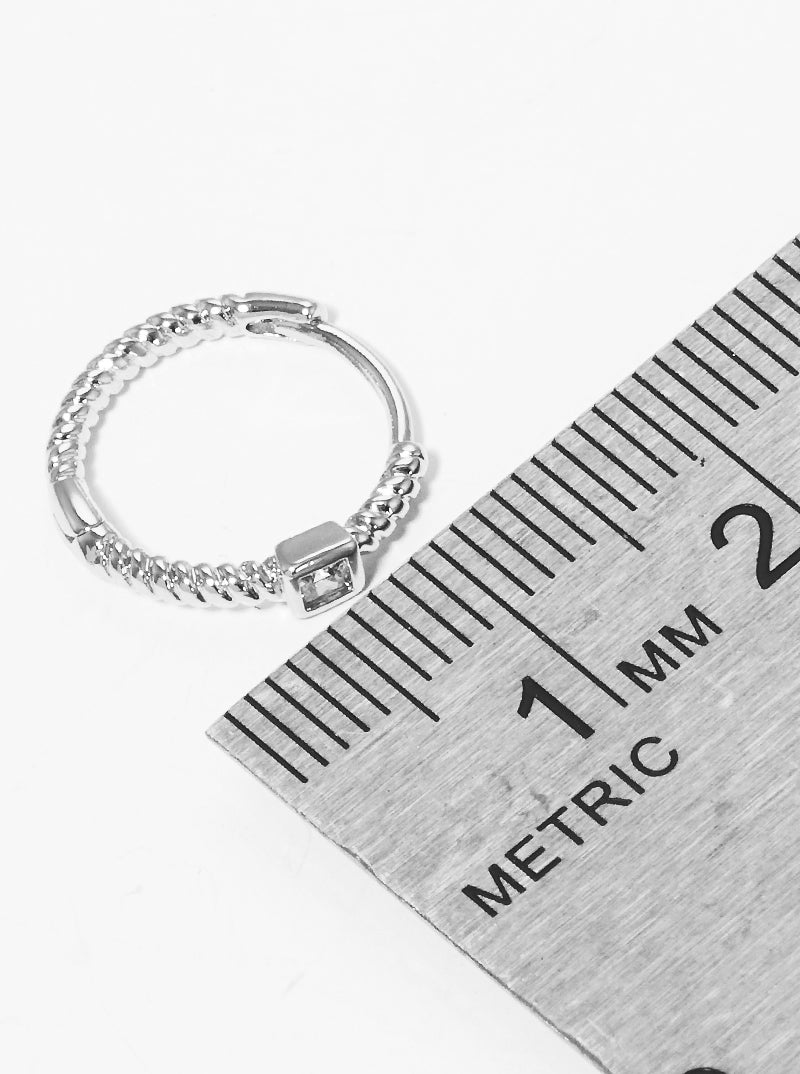 18K Gold Dipped 12mm Rectangle CZ Studded Textured Huggie Hoop Earrings Rhodium
