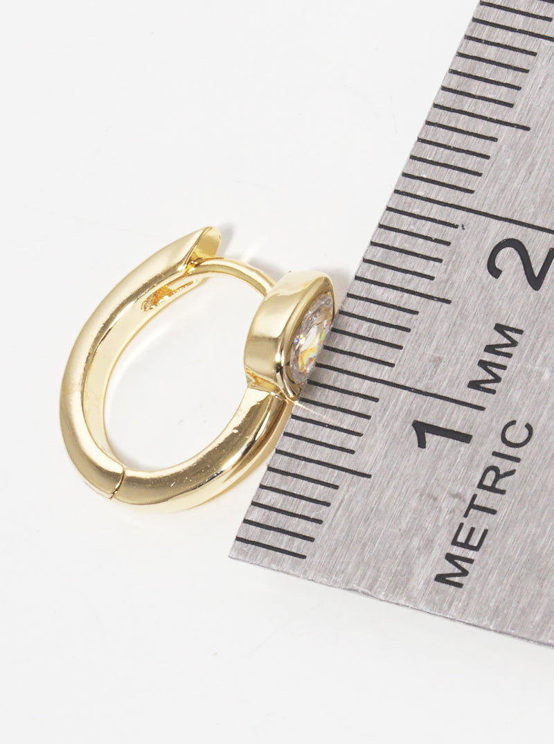 18K Gold Dipped 12mm Teardrop CZ Huggie Earrings