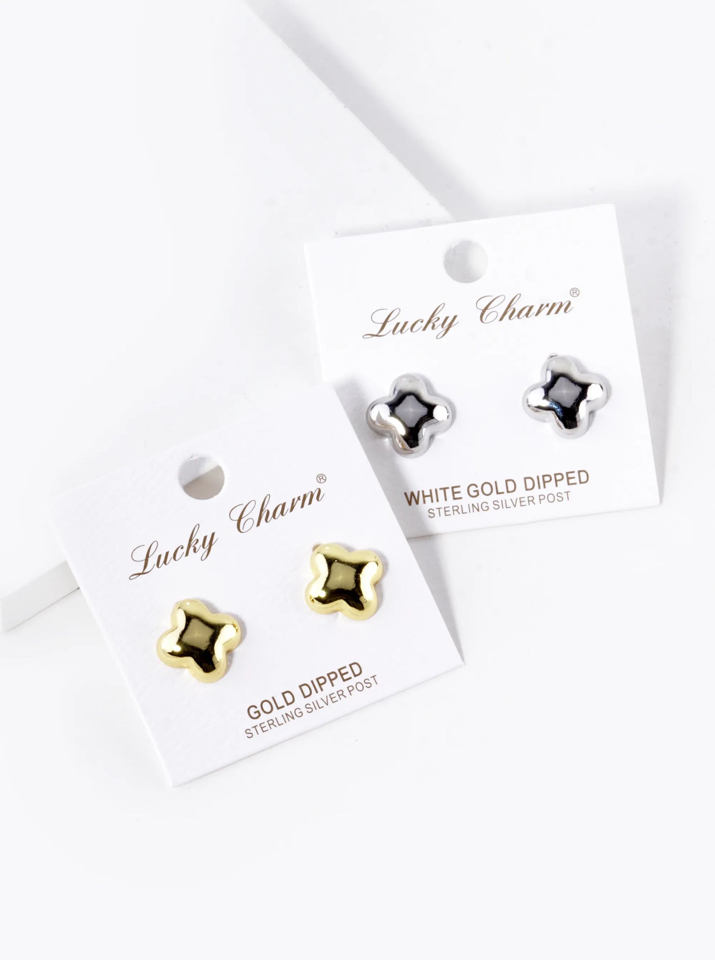 18K Gold Dipped 13mm Brass Puffy Quatrefoil Stud Earrings