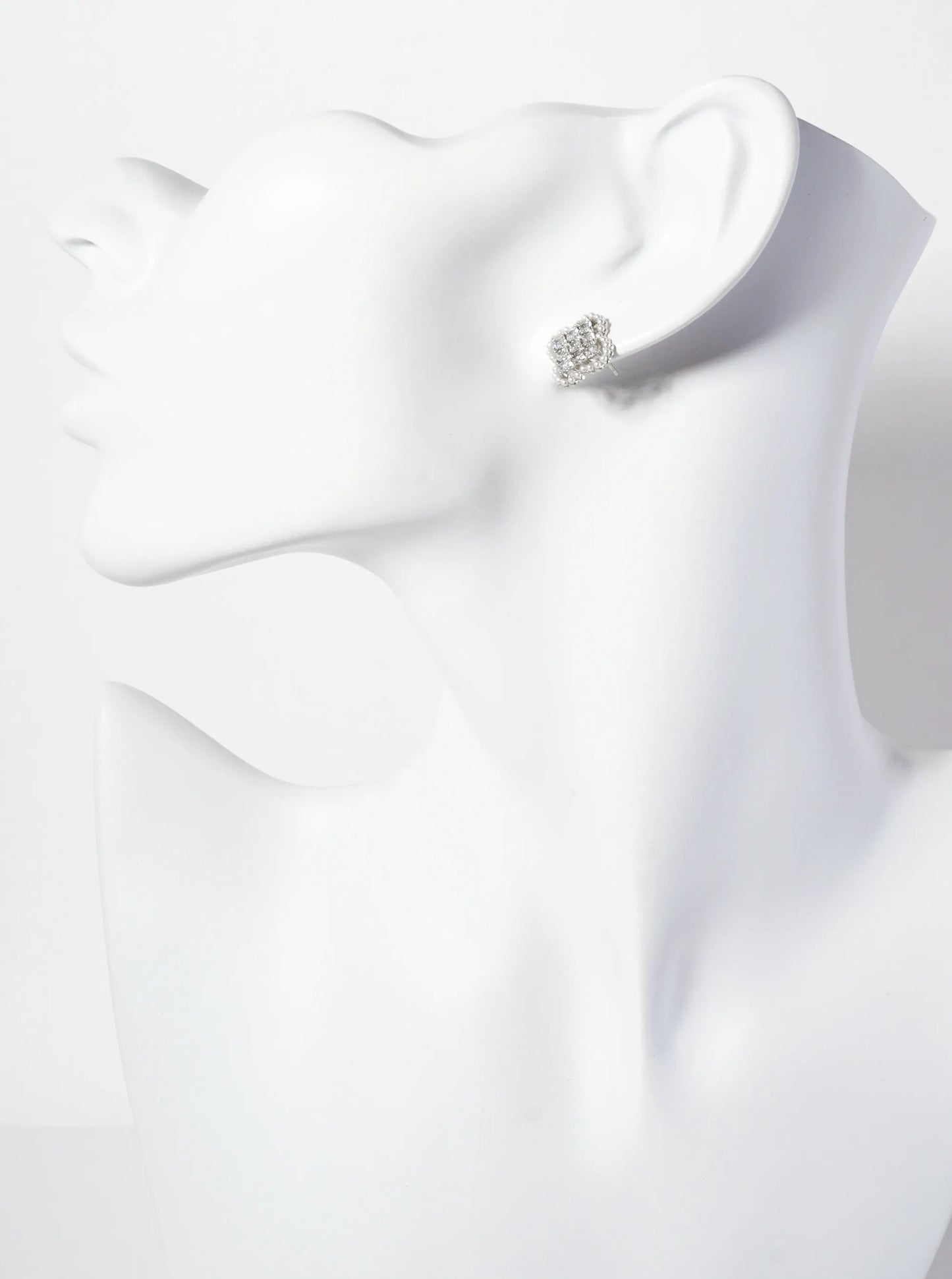 18K-Gold-Dipped 13mm CZ-Set Quatrefoil Stud Earrings With Pave Glass Pearl Frame
