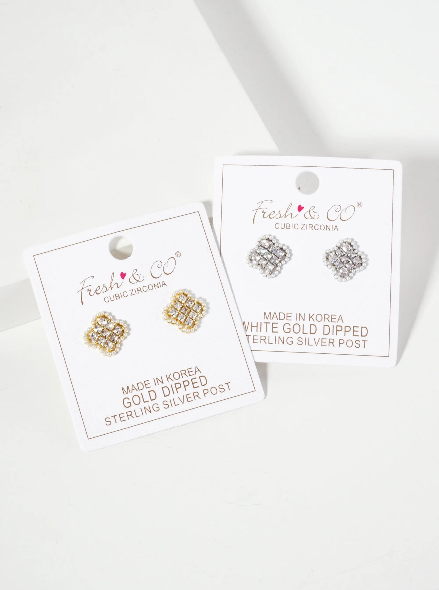 18K-Gold-Dipped 13mm CZ-Set Quatrefoil Stud Earrings With Pave Glass Pearl Frame
