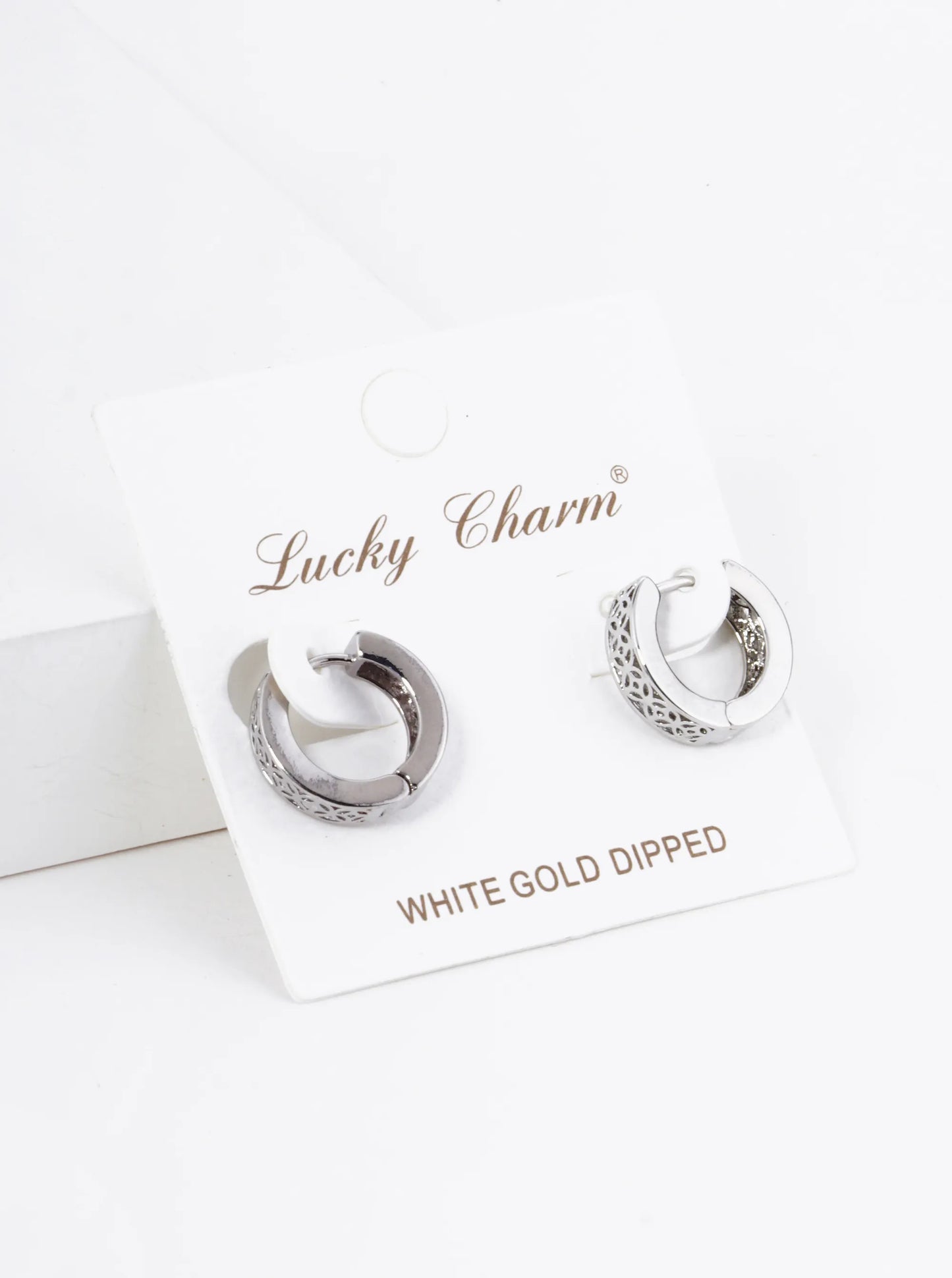 18K Gold Dipped 13mm Filigree Brass Huggie Hoop Earrings