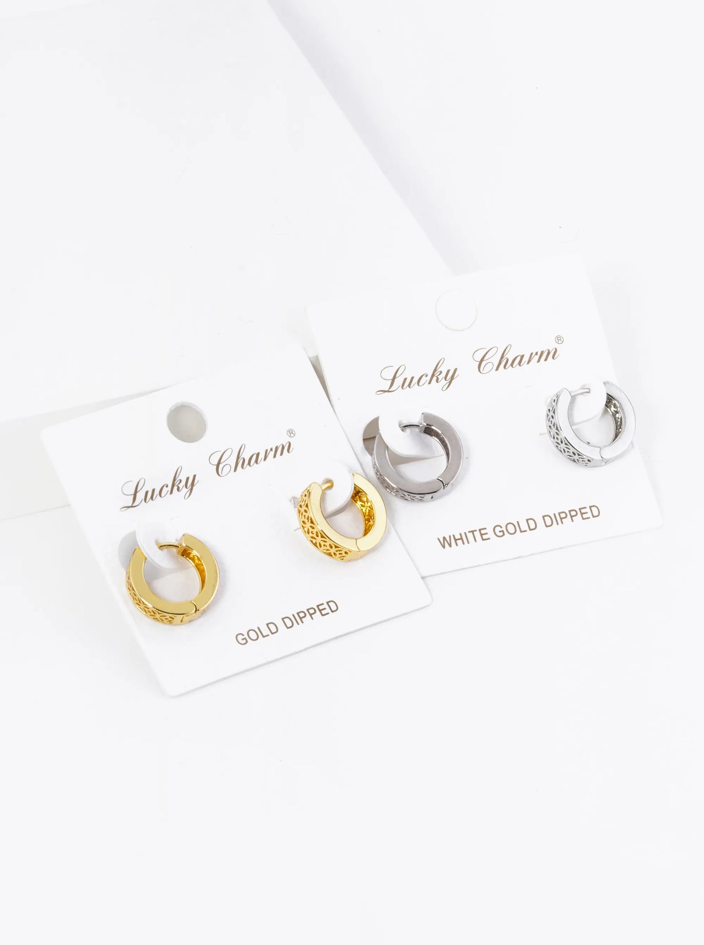 18K Gold Dipped 13mm Filigree Brass Huggie Hoop Earrings