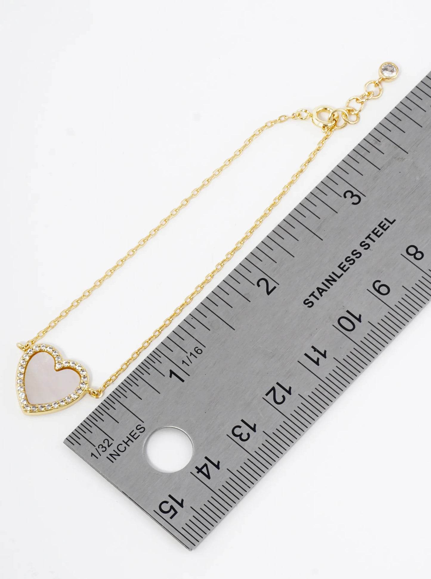 18K Gold Dipped 13mm Pave Set Cubic Zirconia Heart Chain Bracelet