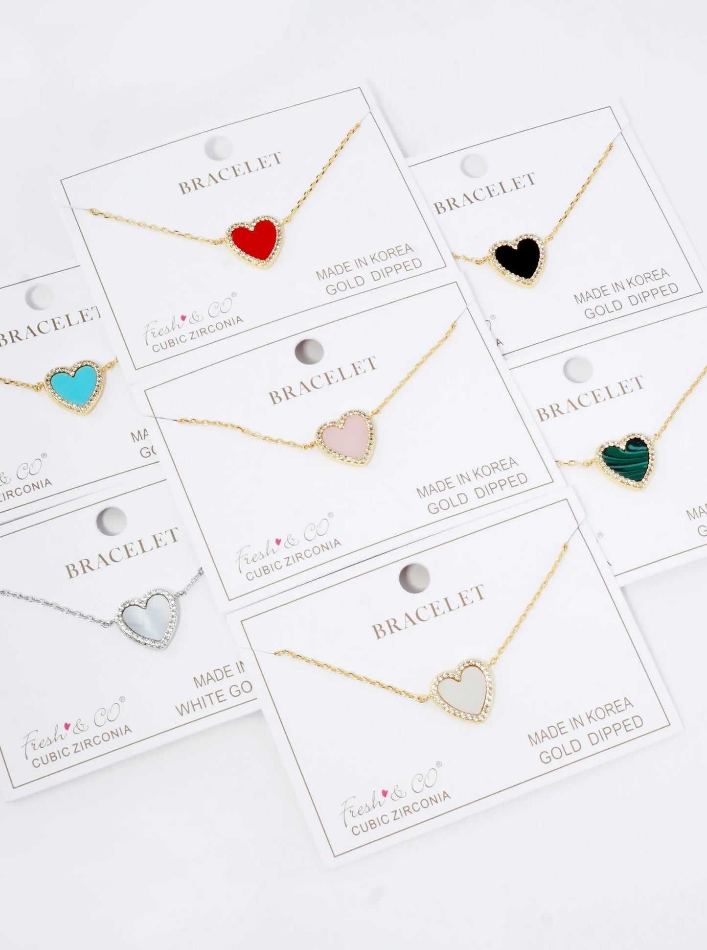 18K Gold Dipped 13mm Pave Set Cubic Zirconia Heart Chain Bracelet