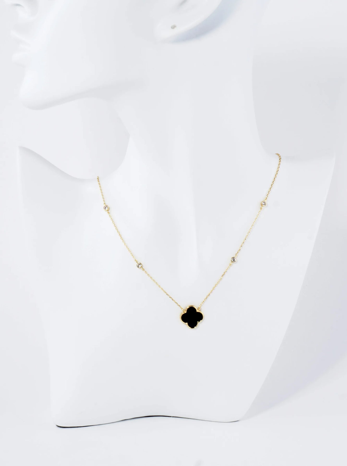 18K Gold Dipped 13mm Quatrefoil Pendant CZ Stone Chain Necklace