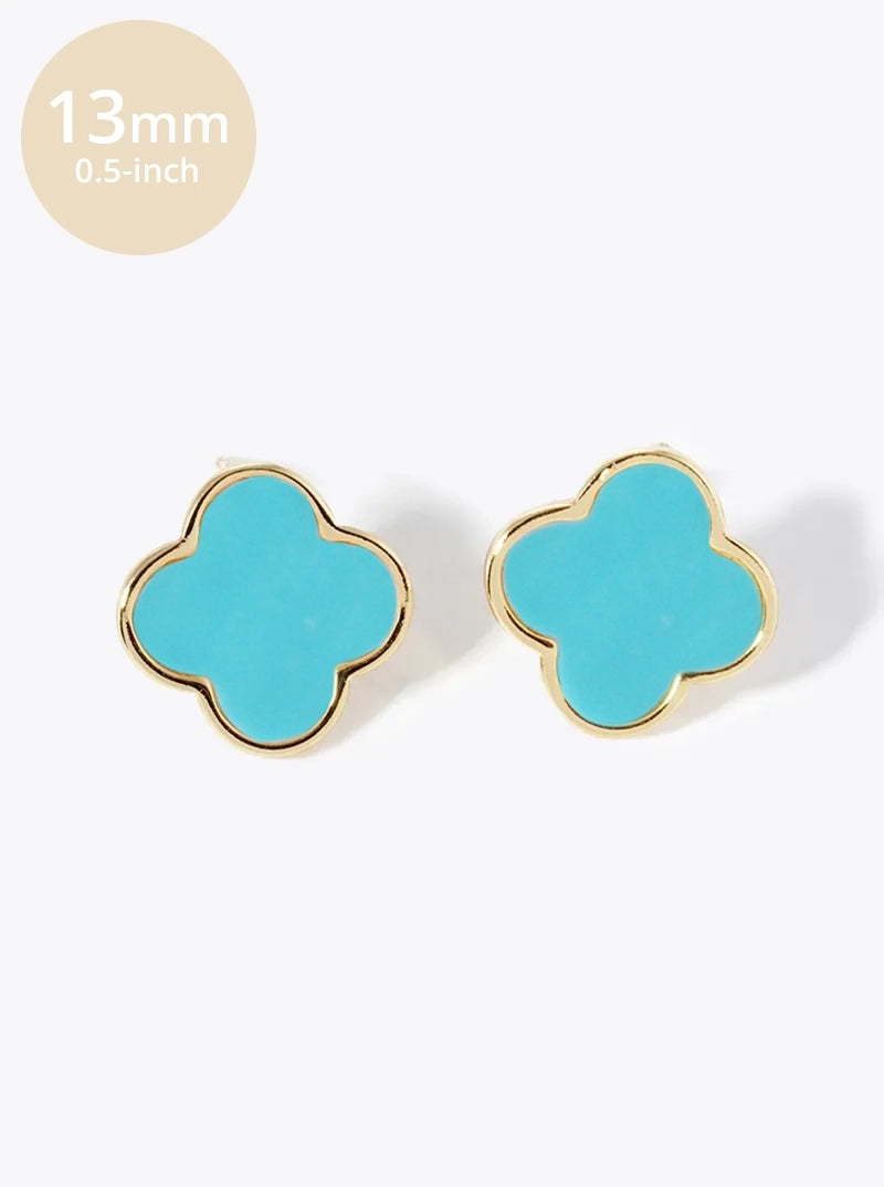 18K Gold Dipped 13mm Semi-Precious Quatrefoil 925 Sterling Silver Post Stud Earrings