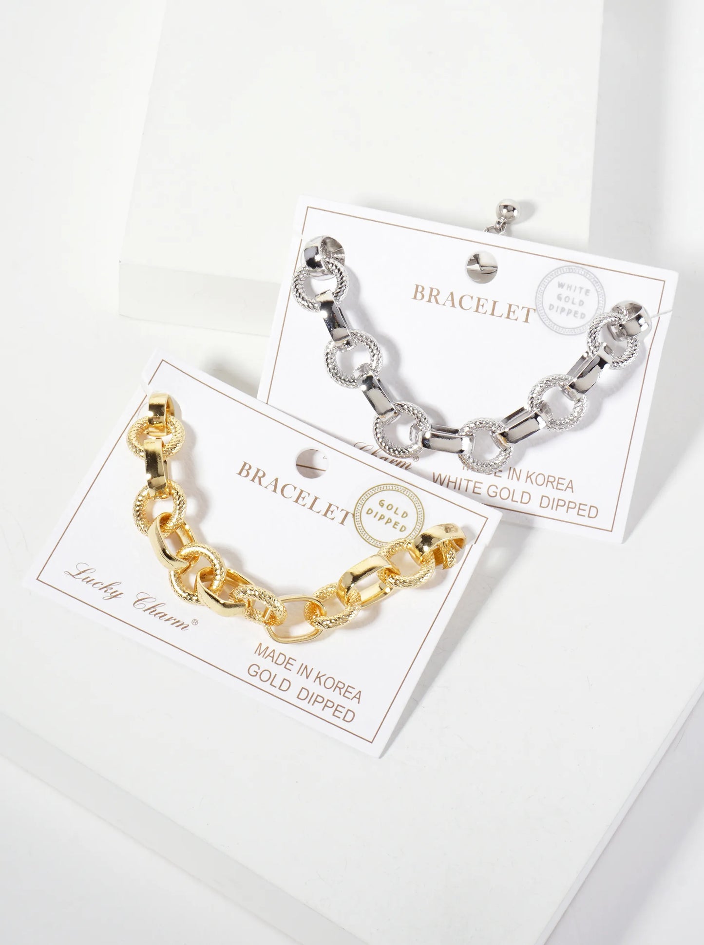 18K-Gold-Dipped 13mm Textured Round Oval-Shaped Polished Brass Chain Bracelet