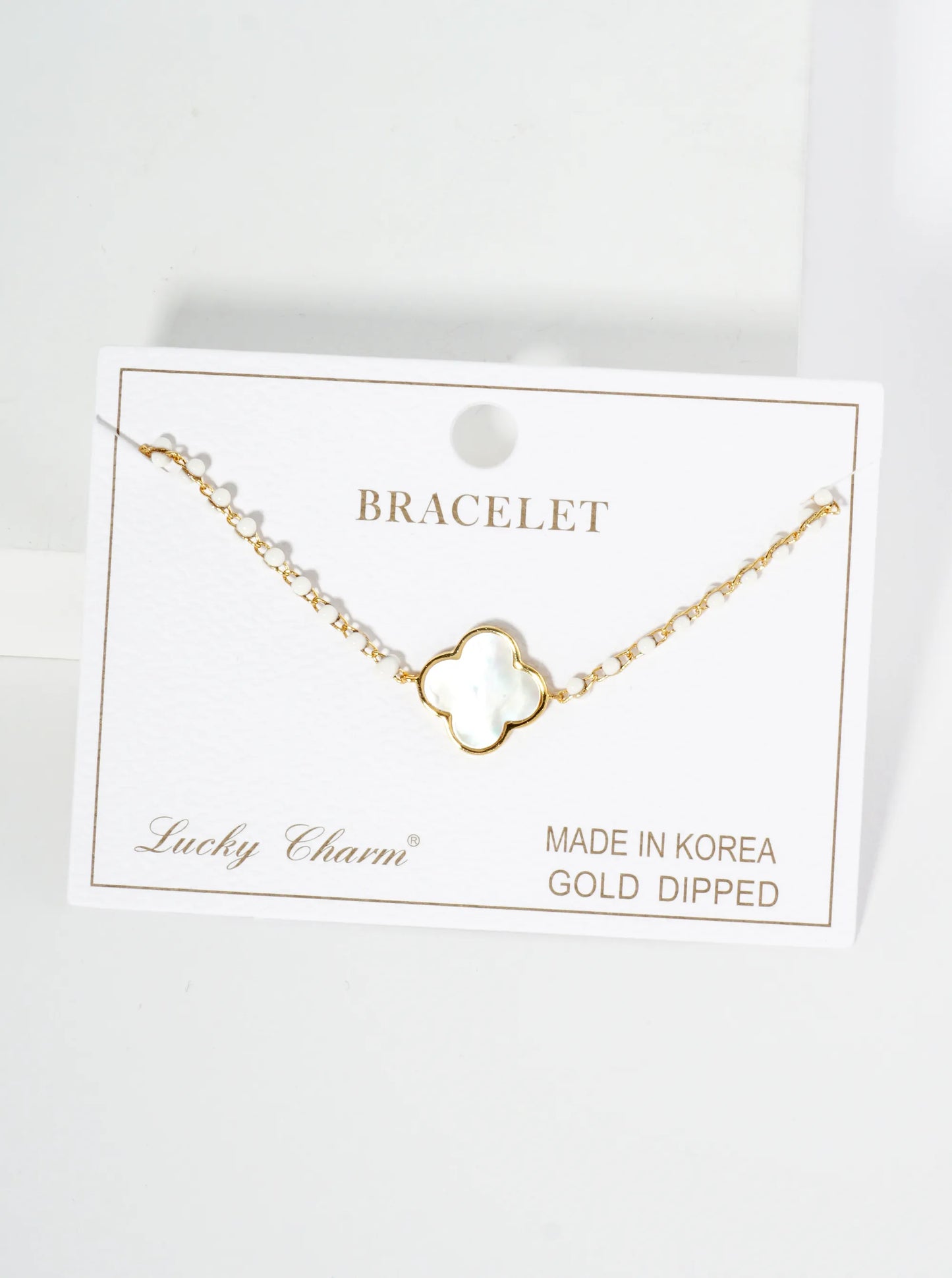 18K Gold Dipped 14mm Quatrefoil Glass Beaded Chain Bracelet