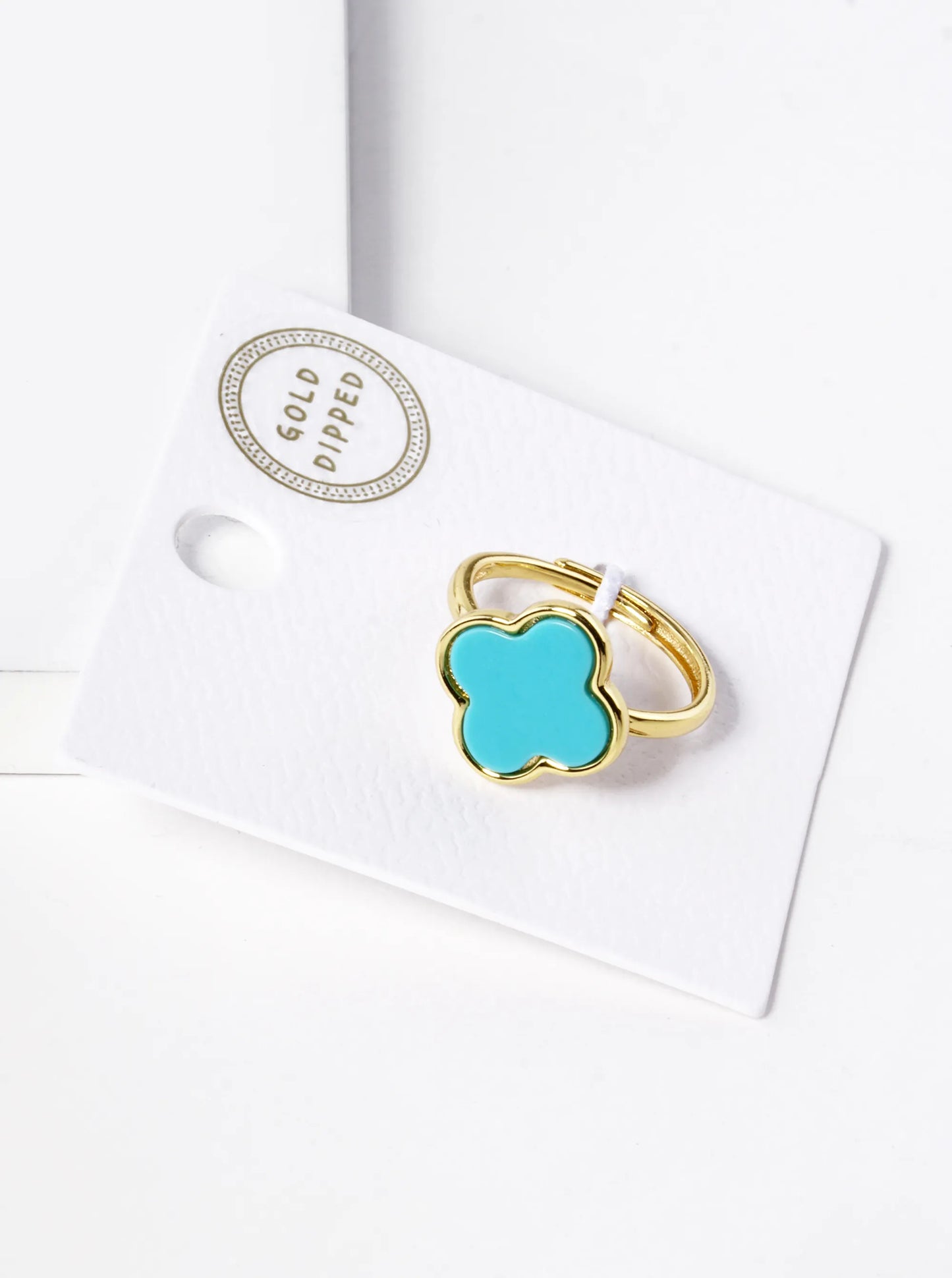 18K Gold Dipped 14mm Semi-Precious Quatrefoil Adjustable Ring