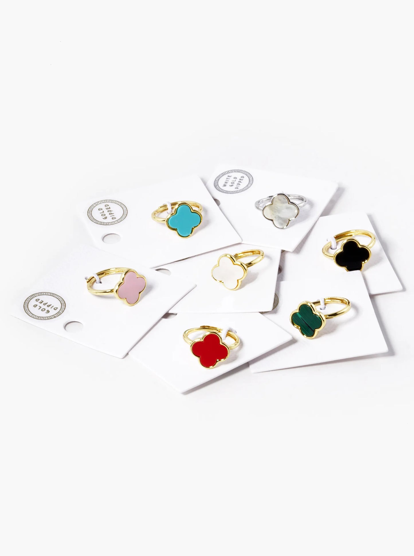 18K Gold Dipped 14mm Semi-Precious Quatrefoil Adjustable Ring