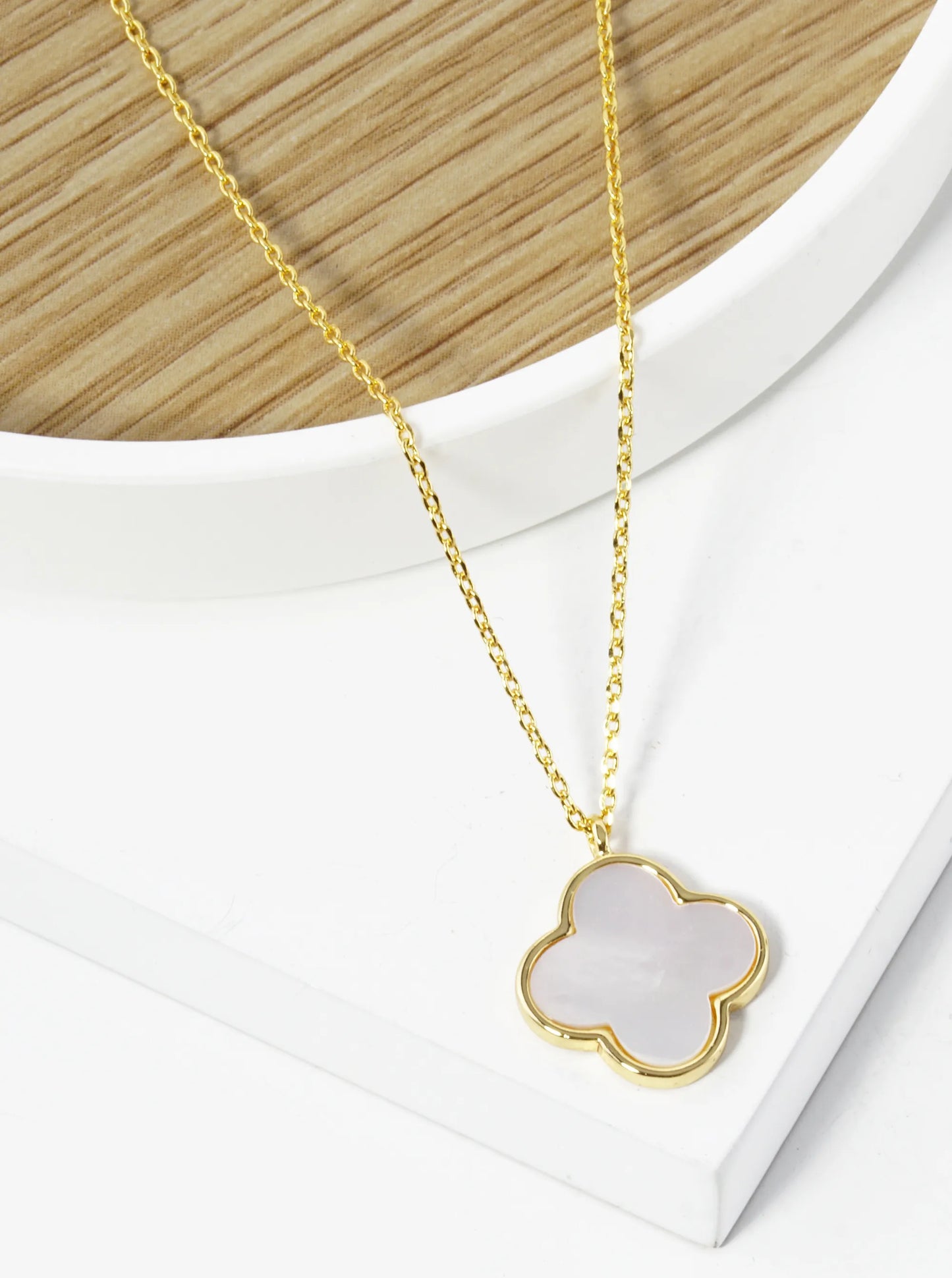 18K Gold Dipped 14mm Semi-Precious Quatrefoil Pendant Necklace